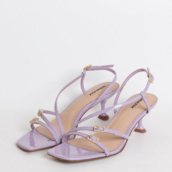 Anthropologie Lola Cruz Julia Sandals Kitten Heel Slingback Leather Lilac EU 38 - Picture 3 of 15